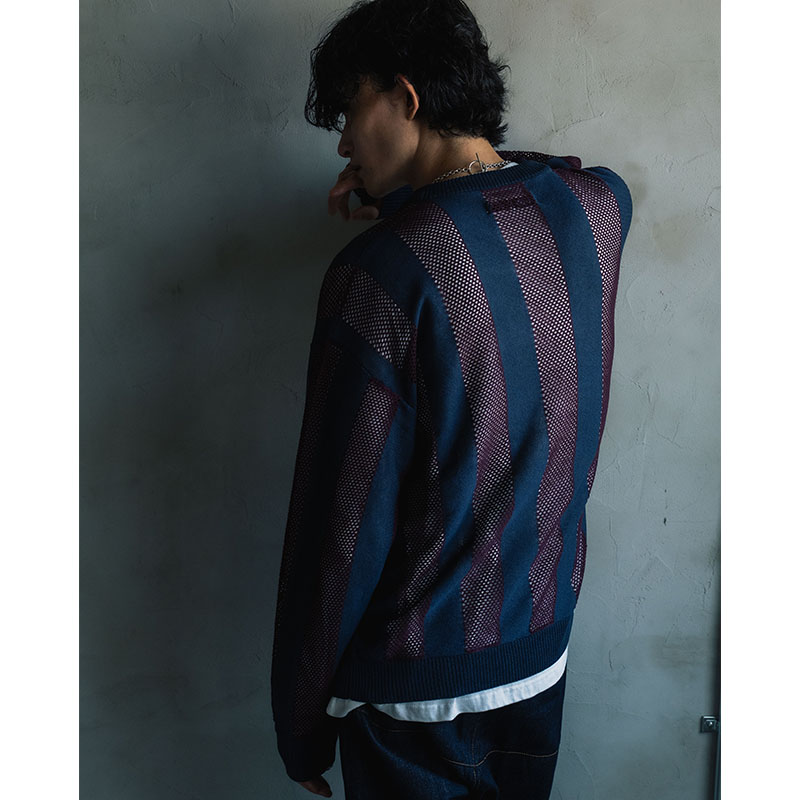 STRIPE MESH GAME BLOUSON -3.COLOR-