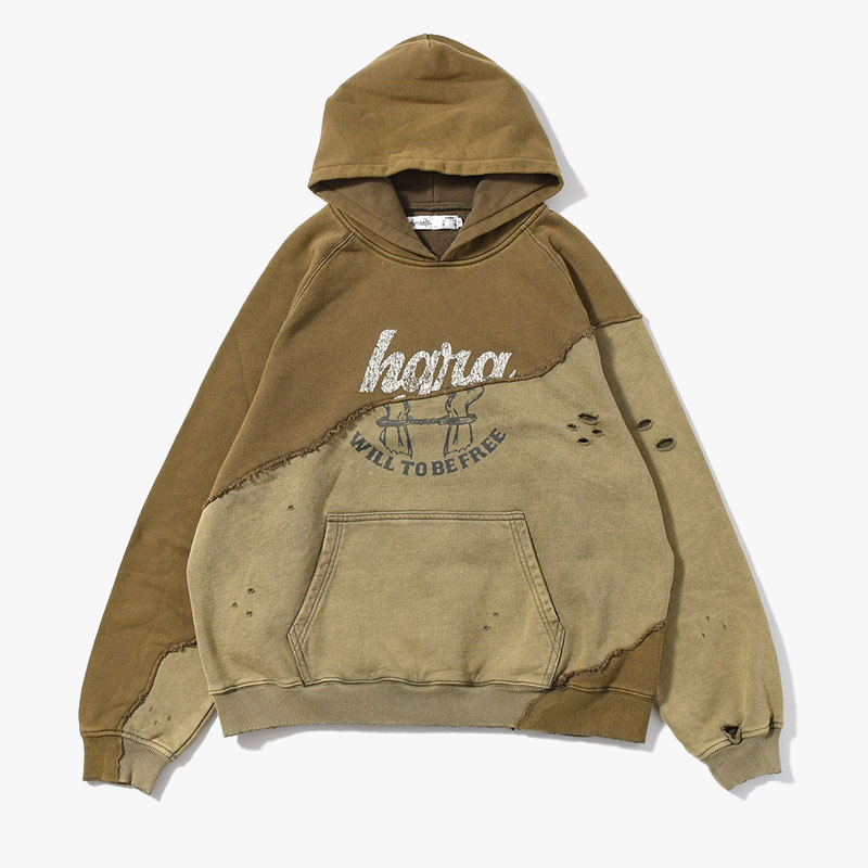 DISTORTED DOCKING HOODIE -2.COLOR-(KHAKI)