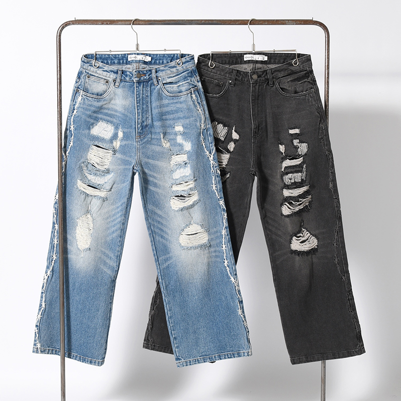 BARBED WIRE DAMAGE DENIM PANTS -2.COLOR-