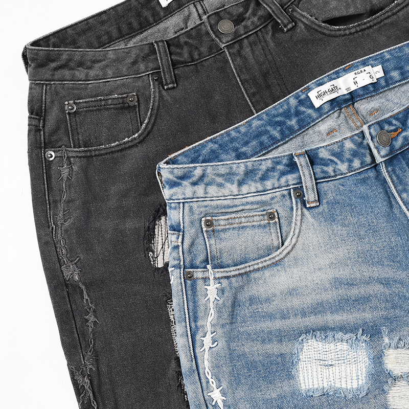 BARBED WIRE DAMAGE DENIM PANTS -2.COLOR-