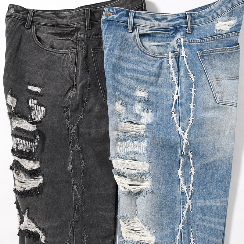 BARBED WIRE DAMAGE DENIM PANTS -2.COLOR-