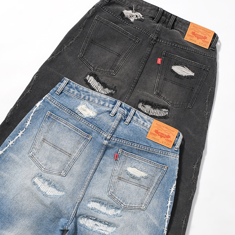 BARBED WIRE DAMAGE DENIM PANTS -2.COLOR-