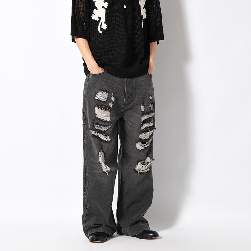 BARBED WIRE DAMAGE DENIM PANTS -2.COLOR-