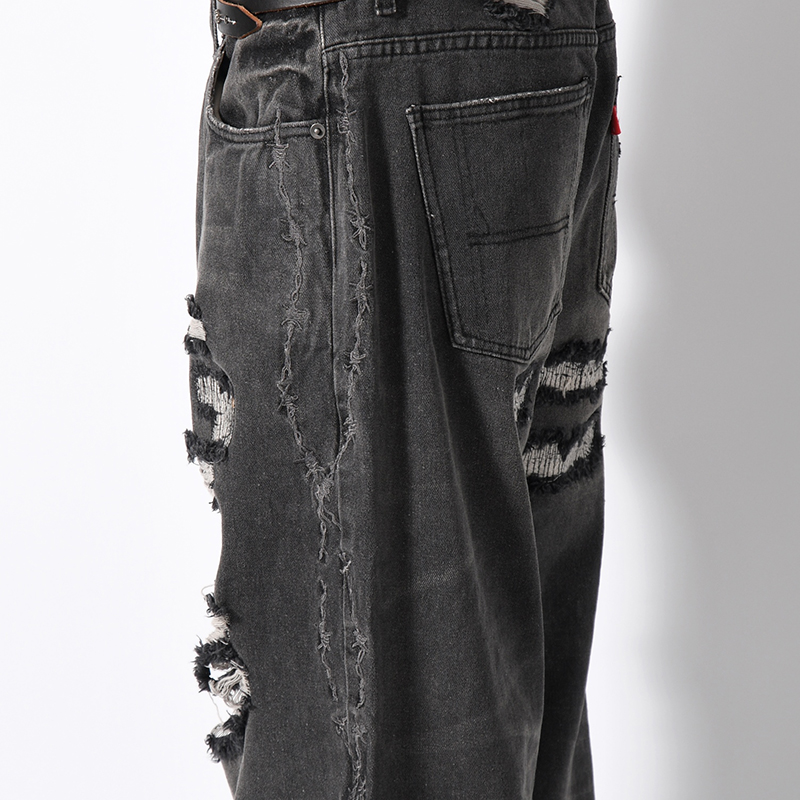BARBED WIRE DAMAGE DENIM PANTS -2.COLOR-