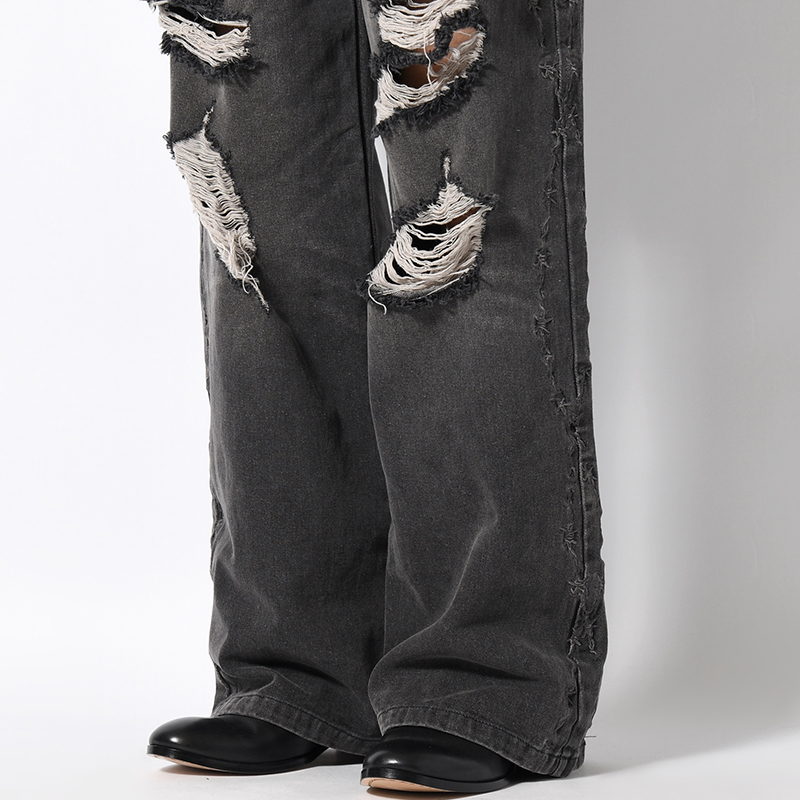 BARBED WIRE DAMAGE DENIM PANTS -2.COLOR-