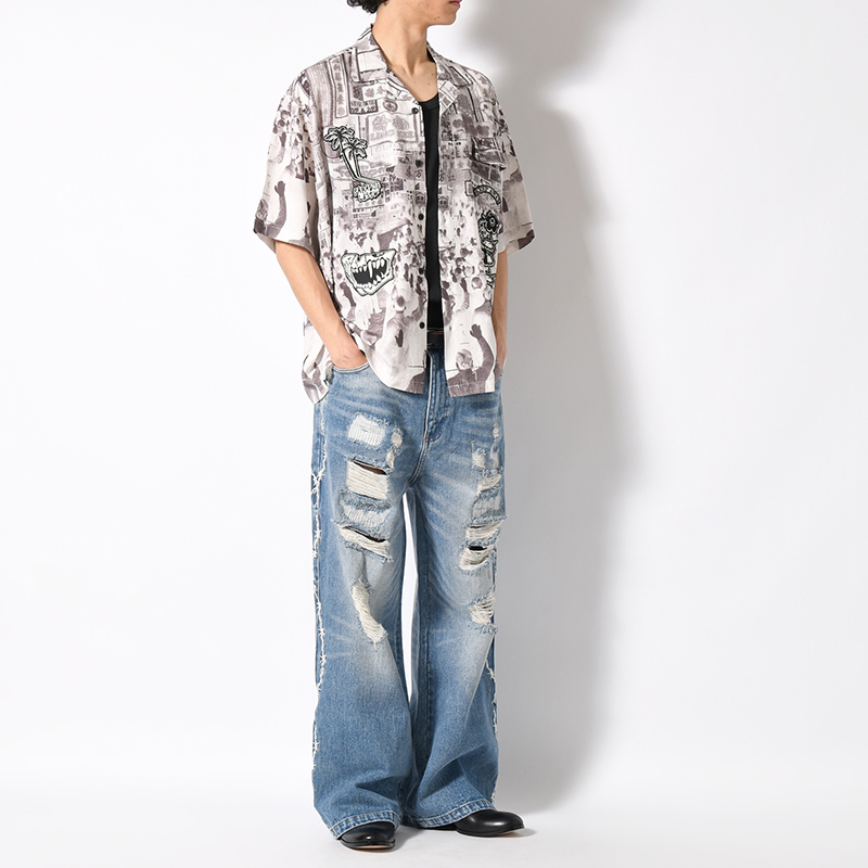 BARBED WIRE DAMAGE DENIM PANTS -2.COLOR-