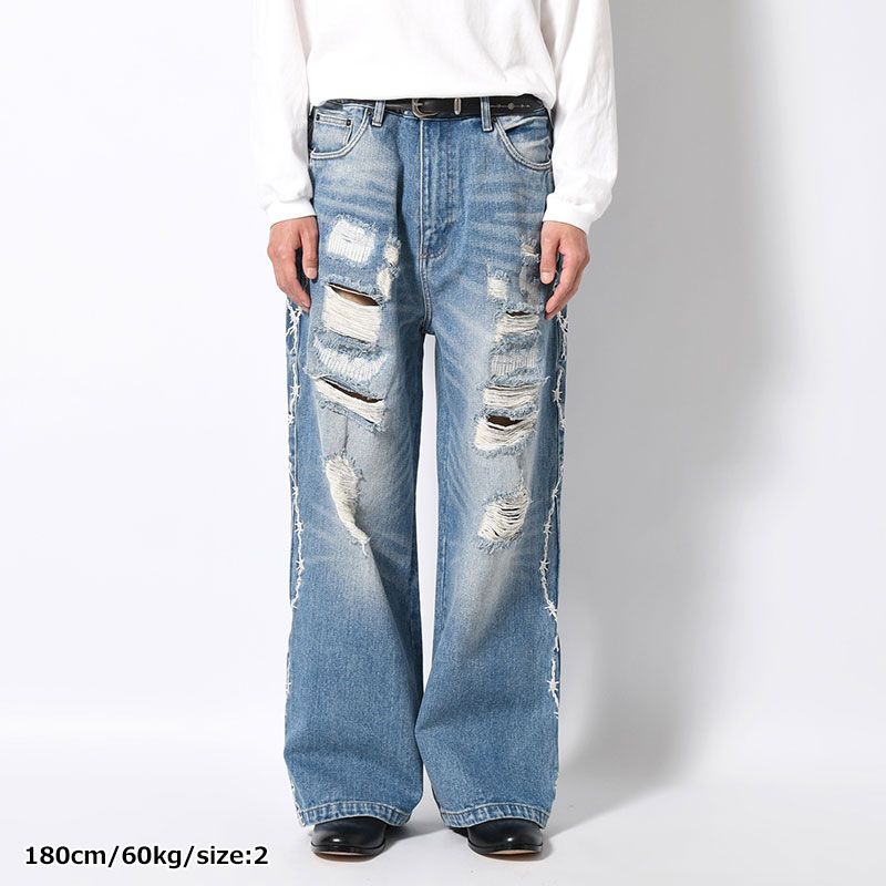 BARBED WIRE DAMAGE DENIM PANTS -2.COLOR-