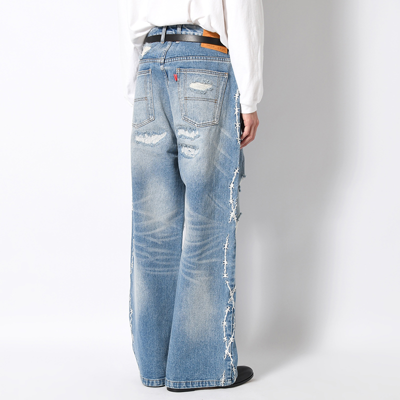 BARBED WIRE DAMAGE DENIM PANTS -2.COLOR-