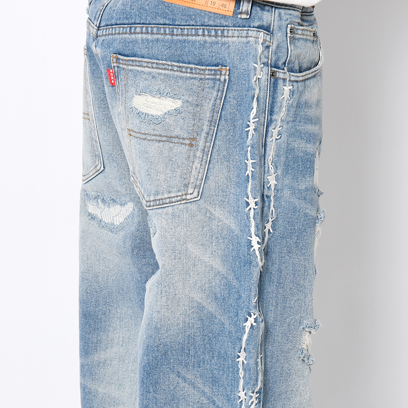 BARBED WIRE DAMAGE DENIM PANTS -2.COLOR-