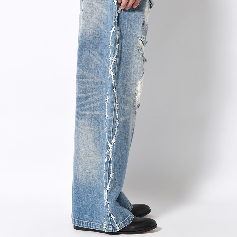 BARBED WIRE DAMAGE DENIM PANTS -2.COLOR-
