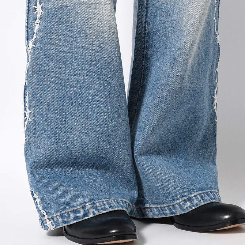 BARBED WIRE DAMAGE DENIM PANTS -2.COLOR-