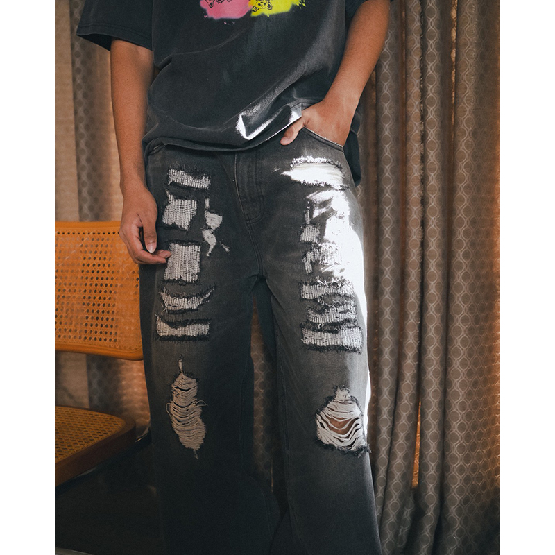 BARBED WIRE DAMAGE DENIM PANTS -2.COLOR-