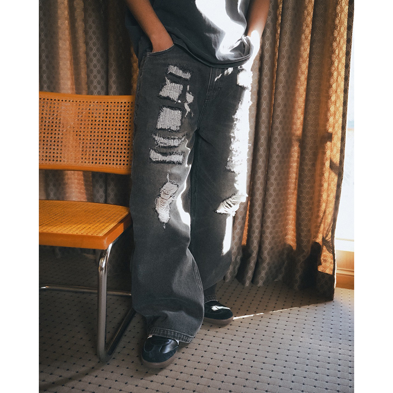 BARBED WIRE DAMAGE DENIM PANTS -2.COLOR-