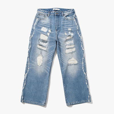 BARBED WIRE DAMAGE DENIM PANTS -2.COLOR-
