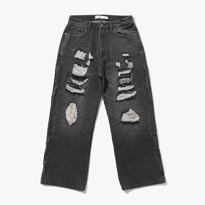 BARBED WIRE DAMAGE DENIM PANTS -2.COLOR-(W.BLACK)