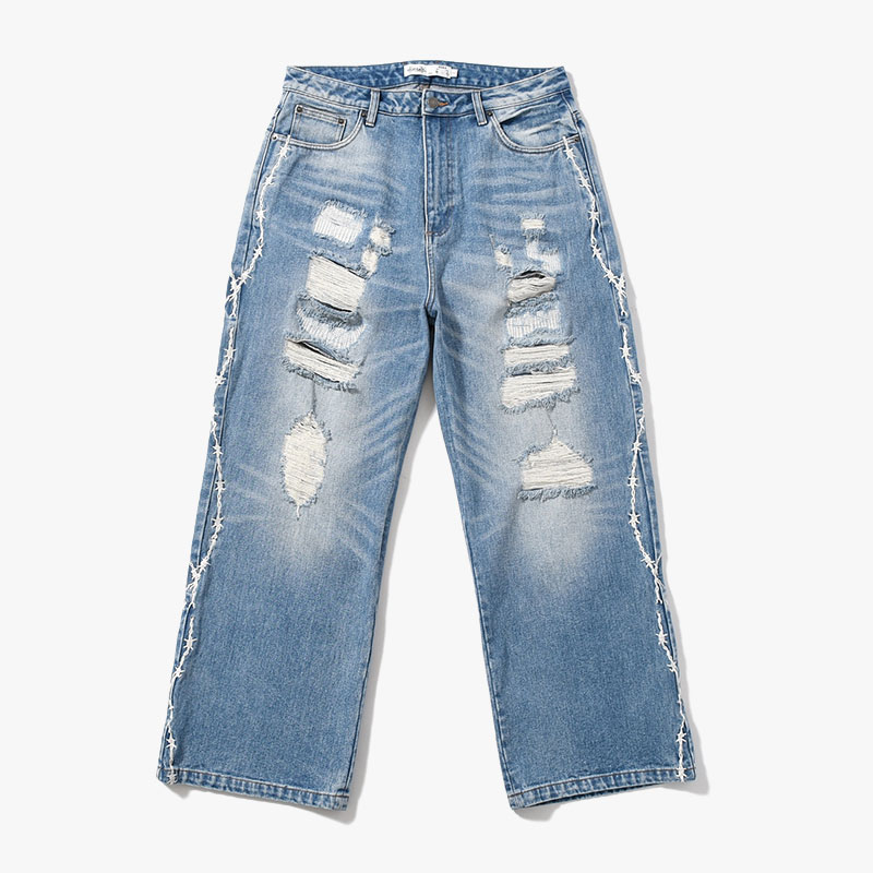 BARBED WIRE DAMAGE DENIM PANTS -2.COLOR-(W.INDIGO)