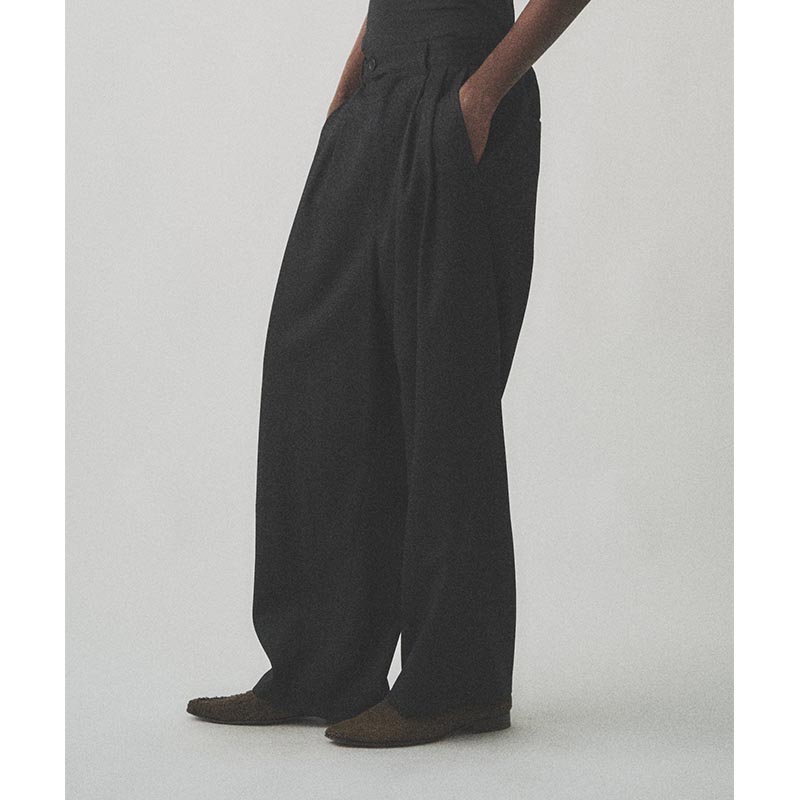 2TUCK WIDE EASY PANTS -BLACK-