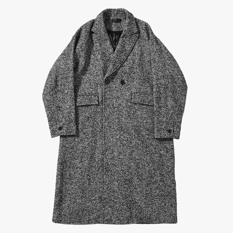 STRUCTURED CHESTER COAT (HERRINGBONE) -BLACK-
