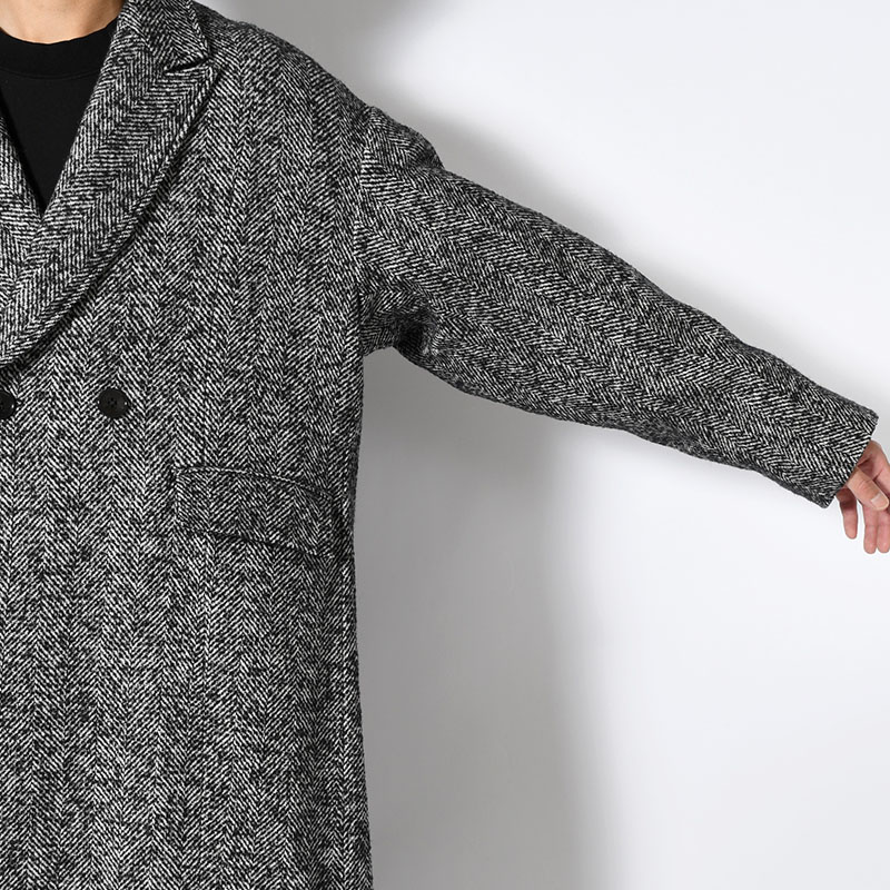 STRUCTURED CHESTER COAT (HERRINGBONE) -BLACK-