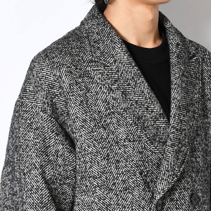 STRUCTURED CHESTER COAT (HERRINGBONE) -BLACK-