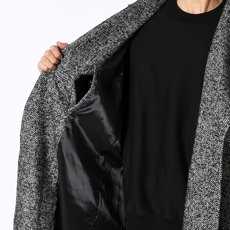 STRUCTURED CHESTER COAT (HERRINGBONE) -BLACK-