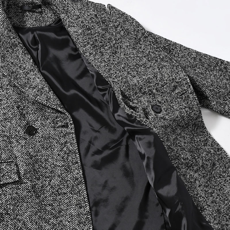 STRUCTURED CHESTER COAT (HERRINGBONE) -BLACK-