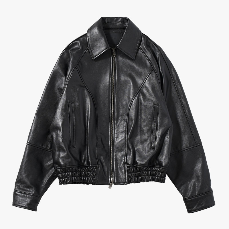 VEIL LEATHER JACKET -BLACK-