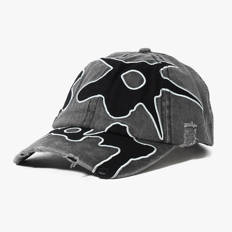 LOCKE DENIM APPLIQUE BASEBALL CAP -FADED BLACK-