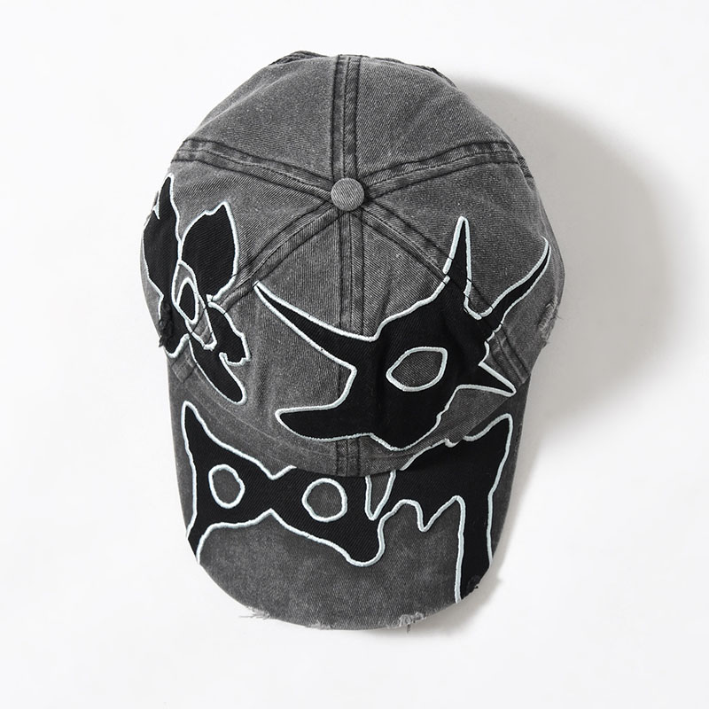 LOCKE DENIM APPLIQUE BASEBALL CAP -FADED BLACK-