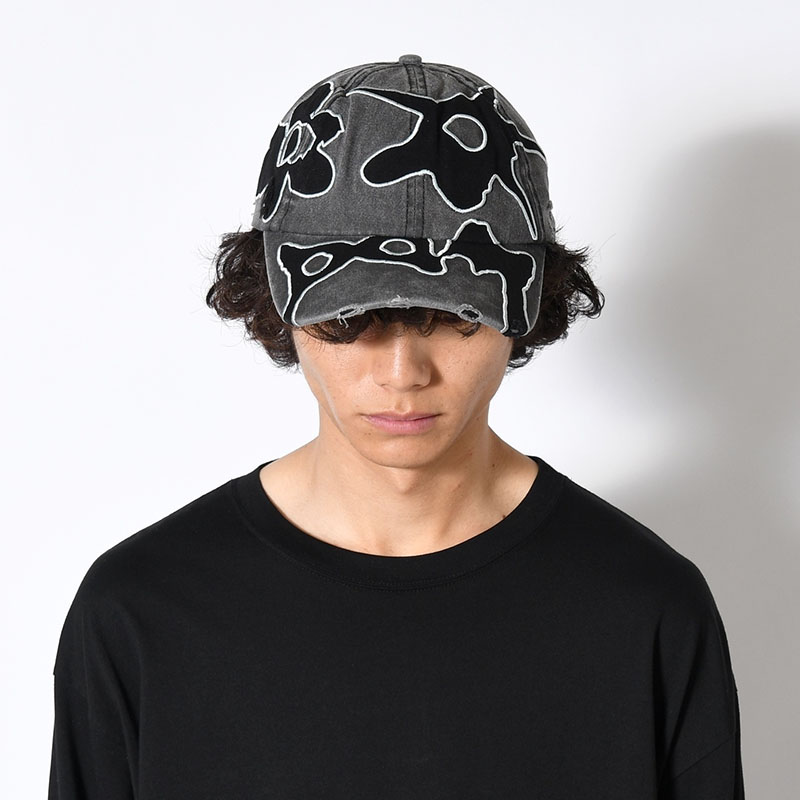 LOCKE DENIM APPLIQUE BASEBALL CAP -FADED BLACK-