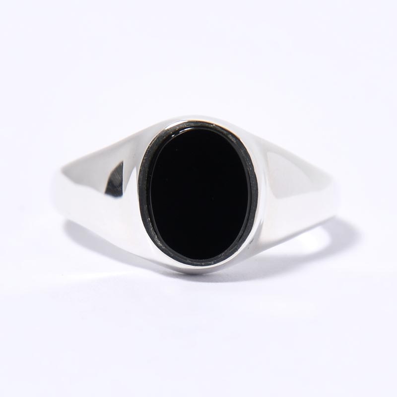 SIGNET OVAL RING(S) / ONYX -SILVER-