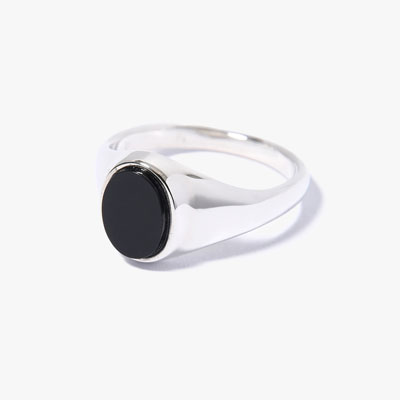 SIGNET OVAL RING(S) / ONYX -SILVER-