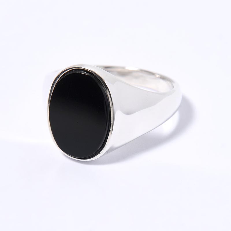 SIGNET OVAL RING(L) / ONYX -SILVER-