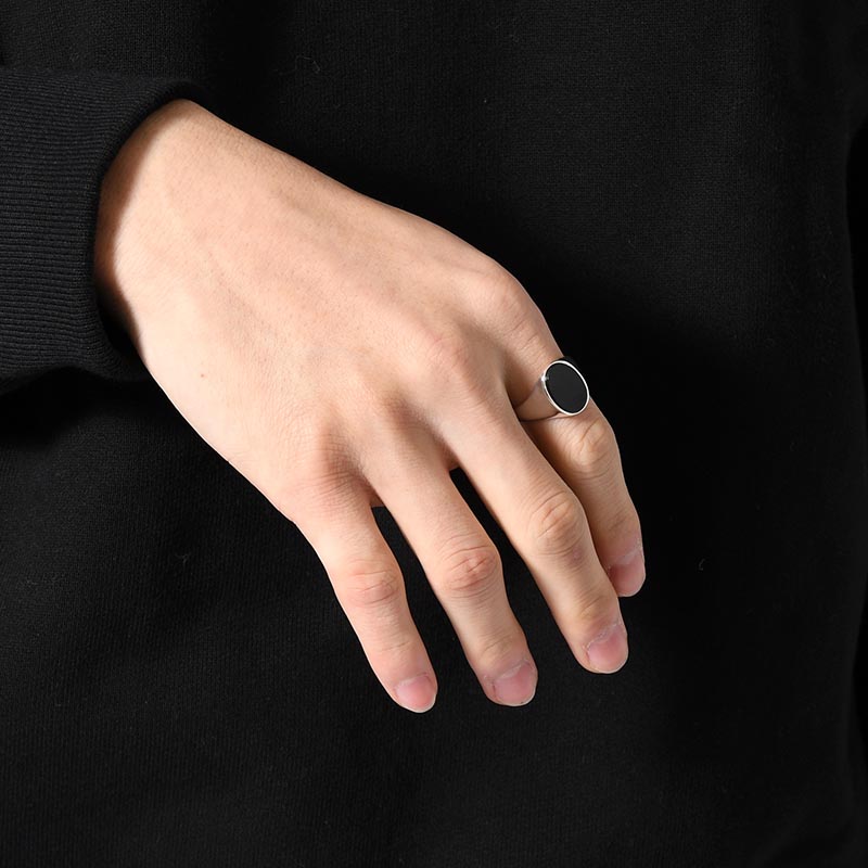 SIGNET OVAL RING(L) / ONYX -SILVER-