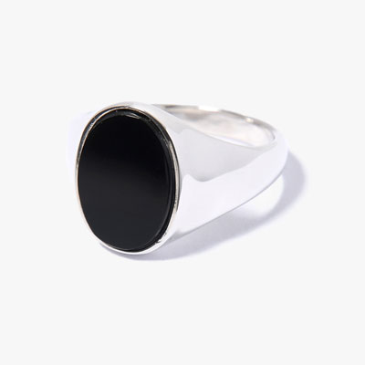 SIGNET OVAL RING(L) / ONYX -SILVER-