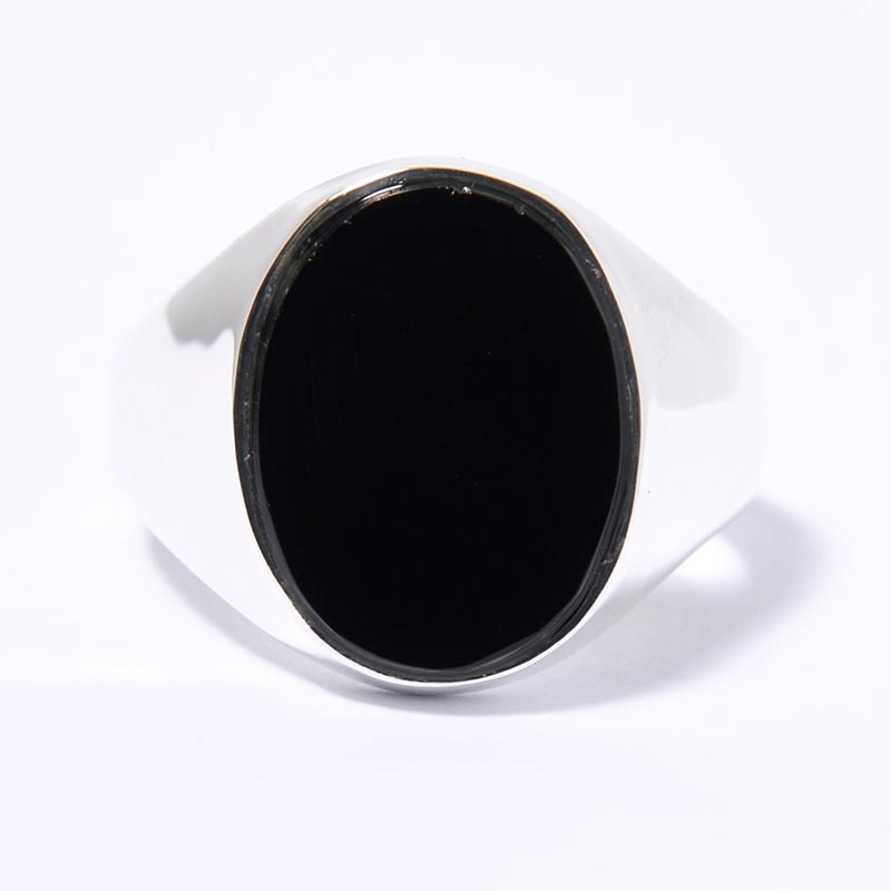 SIGNET OVAL RING(XL) / ONYX -SILVER-