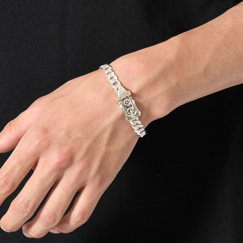 NEW CURB CHAIN VICTORIAN BUCKLE BRACELET -SILVER-