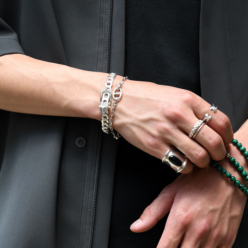 NEW CURB CHAIN VICTORIAN BUCKLE BRACELET -SILVER-
