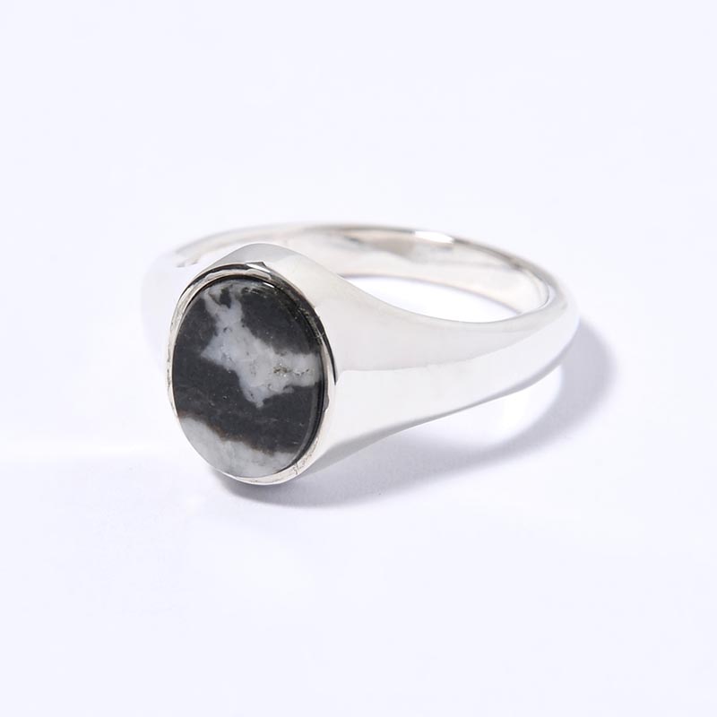 SIGNET OVAL RING(M) / ZEBRA JASPER -SILVER-