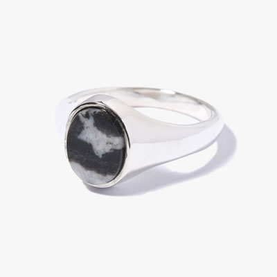 SIGNET OVAL RING(M) / ZEBRA JASPER -SILVER-