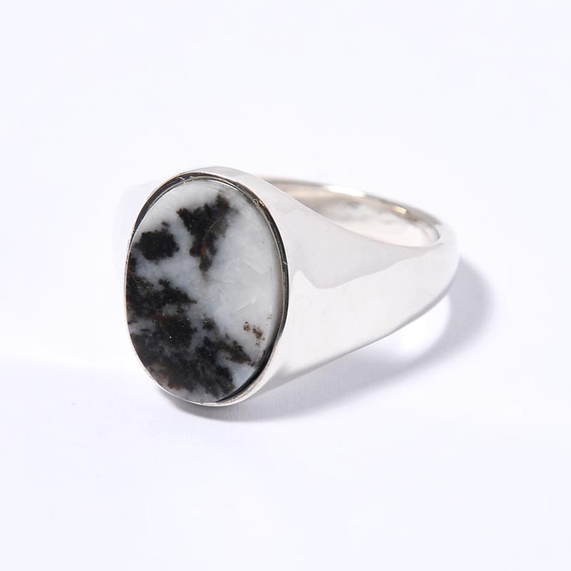 SIGNET OVAL RING(L) / ZEBRA JASPER -SILVER-