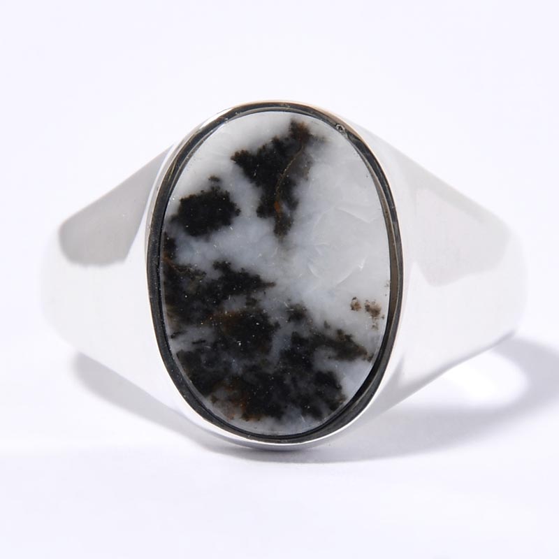 SIGNET OVAL RING(L) / ZEBRA JASPER -SILVER-