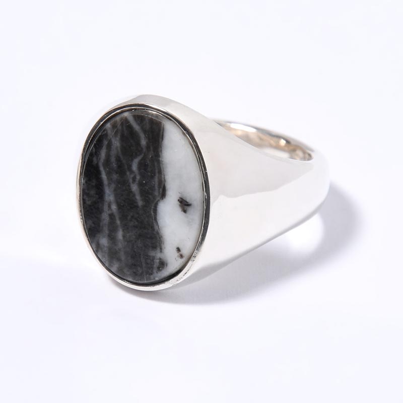 SIGNET OVAL RING(XL) / ZEBRA JASPER -SILVER-