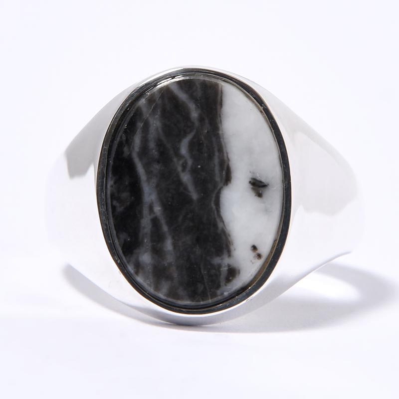 SIGNET OVAL RING(XL) / ZEBRA JASPER -SILVER-