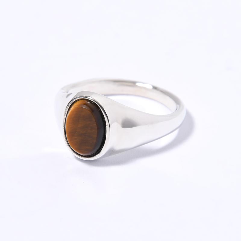 SIGNET OVAL RING(S) / TIGER EYE -SILVER-