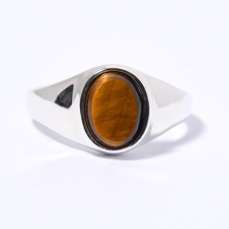 SIGNET OVAL RING(S) / TIGER EYE -SILVER-