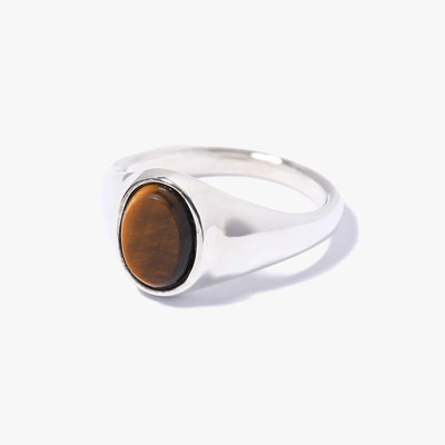 SIGNET OVAL RING(S) / TIGER EYE -SILVER-