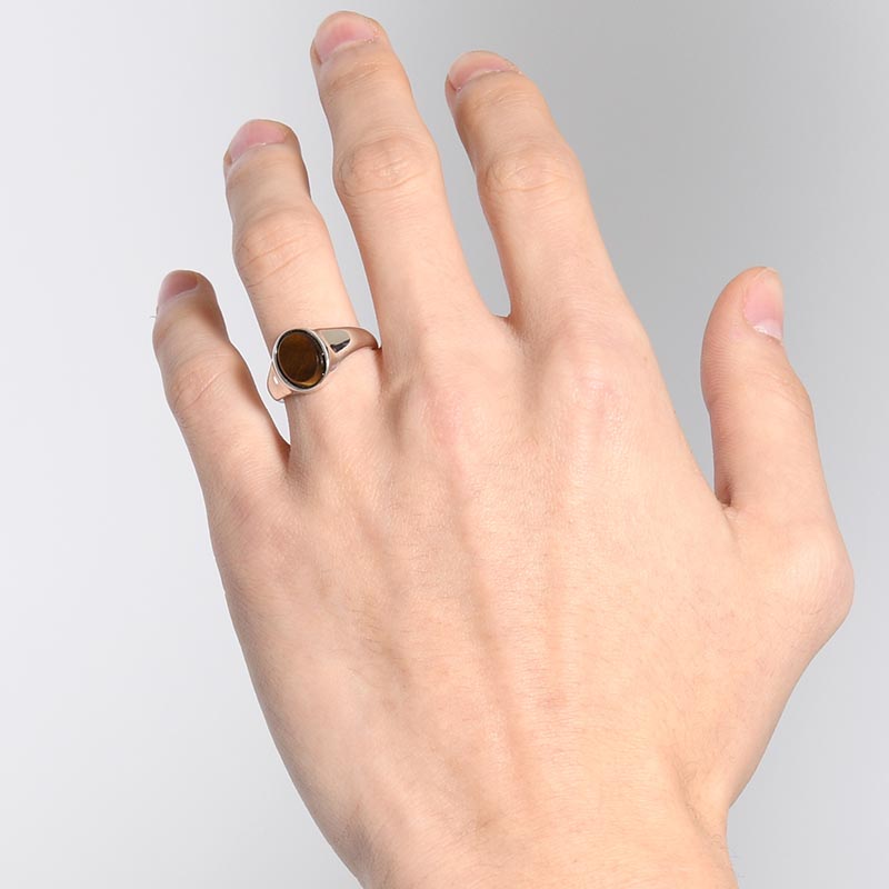 SIGNET OVAL RING(M) / TIGER EYE -SILVER-