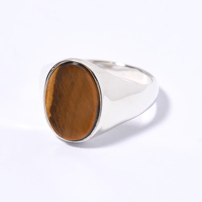 SIGNET OVAL RING(L) / TIGER EYE -SILVER-