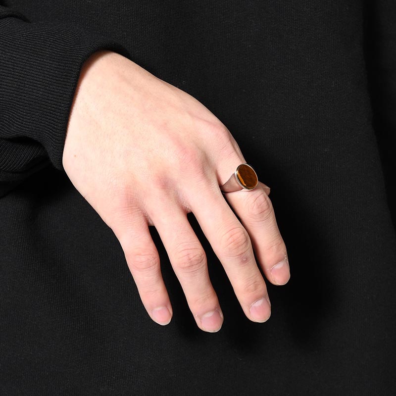 SIGNET OVAL RING(L) / TIGER EYE -SILVER-